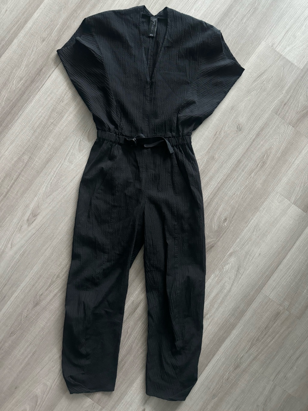 Zero + Maria Cornejo Black Textured Tie-Waist Jumpsuit